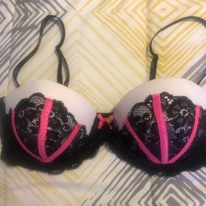 Bra black, white and pink, 36C with lace trim